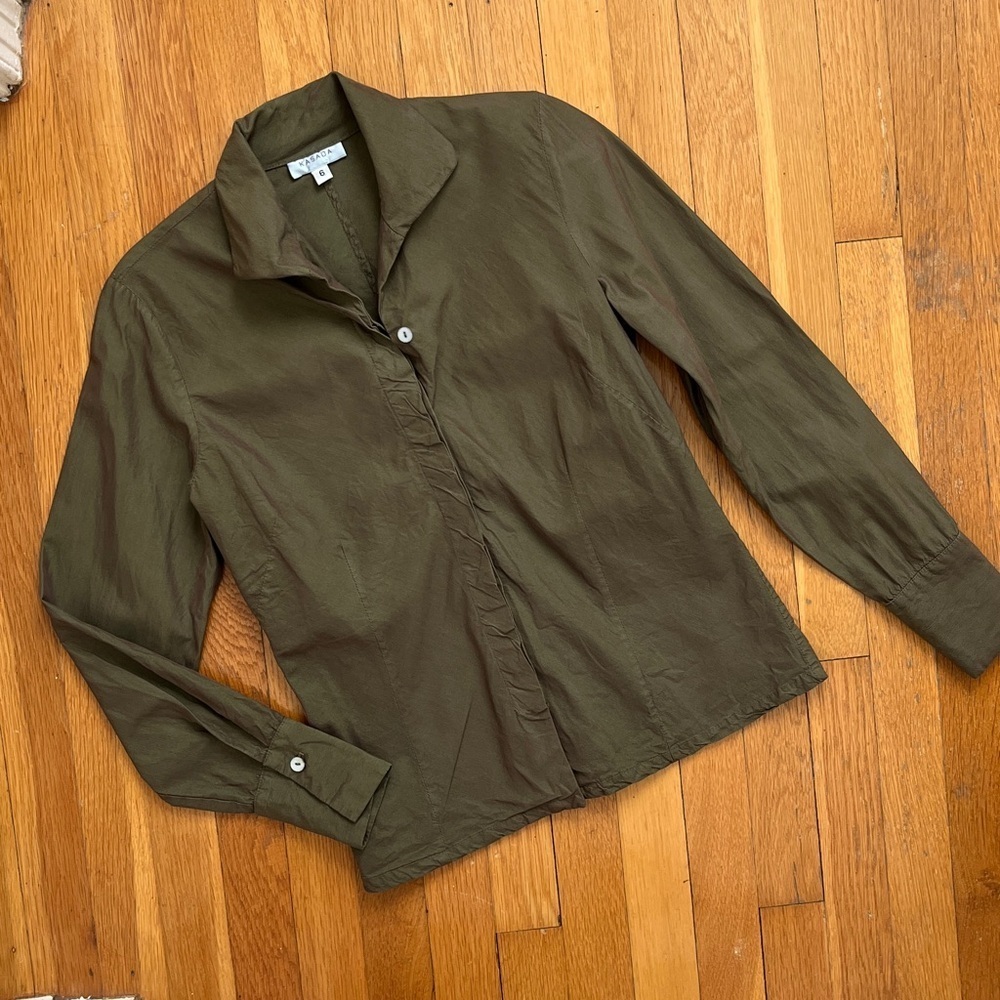 Vintage 90s Color Change Brown Green Button Down Blouse Top Long Sleeved Shirt